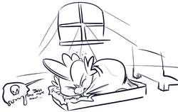 Size: 1025x649 | Tagged: safe, artist:php27, spike, dragon, g4, male, monochrome, morning, prone, solo, waking up, window