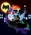 Size: 1355x1495 | Tagged: safe, artist:blackbewhite2k7, rainbow dash, rarity, pegasus, pony, unicorn, g4, bat signal, batman, batmare, blushing, carrying, catmare, catwoman, city, cityscape, crossover, duo, female, flying, lesbian, mare, night, parody, ship:raridash, shipping