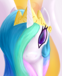 Size: 1615x1984 | Tagged: safe, artist:zenaku9000, princess celestia, alicorn, pony, g4, female, hair over one eye, looking at you, mare, solo