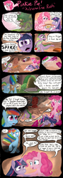Size: 900x2542 | Tagged: safe, artist:obsequiosity, pinkie pie, rainbow dash, spike, twilight sparkle, dragon, earth pony, pegasus, pony, unicorn, fanfic:cupcakes, g4, allergies, book, comic, cookie, epipen, faint, female, first aid kit, food, golden oaks library, jam, library, male, mare, medkit, peanut butter