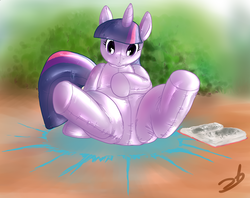 Size: 1280x1012 | Tagged: dead source, safe, artist:stormdragonblue, twilight sparkle, inflatable pony, pony, pooltoy pony, unicorn, g4, book, female, inanimate tf, inflatable, latex, mare, on back, pool toy, rubber, solo, transformation