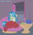 Size: 534x569 | Tagged: safe, artist:nyerpy, allie way, pony, unicorn, g4, alternate hairstyle, blanket, eyes closed, female, hot drink, mare, prone, radio, rain, smiling, solo, window