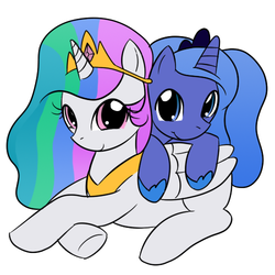 Size: 500x500 | Tagged: safe, artist:kloudmutt, princess celestia, princess luna, alicorn, pony, g4, cute, duo, duo female, female, filly, foal, hnnng, s1 luna, simple background, smiling, white background, woona