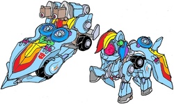 Size: 774x460 | Tagged: safe, artist:terry, rainbow dash, robot, g4, autobot, crossover, simple background, solo, transformation, transformerfied, transformers, white background