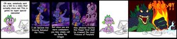 Size: 2412x539 | Tagged: safe, artist:terry, master kenbroath gilspotten heathspike, spike, wysteria, dragon, earth pony, kaiju, pony, g3, g4, comic, computer, female, fire, g3 hate, kaijufied, male, mare, rage, spike is not amused, unamused