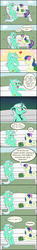 Size: 1024x6952 | Tagged: safe, artist:sailorsun546, bon bon, lyra heartstrings, sweetie drops, earth pony, pony, unicorn, g4, bench, candy, comic, duo, duo female, female, food, mare, mare of a thousand voices, prone, sitting, sitting lyra, voice, voice change