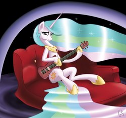 Size: 8333x7821 | Tagged: safe, artist:midwestbrony, princess celestia, alicorn, pony, g4, absurd resolution, bass guitar, female, guitar, mare, musical instrument, sitting, solo, vector