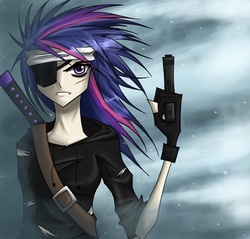 Size: 3302x3152 | Tagged: safe, artist:tao-mell, twilight sparkle, human, g4, bandage, eyepatch, female, future twilight, gun, high res, humanized, looking at you, metal gear, solid sparkle, solo, weapon