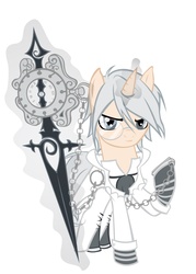 Size: 1050x1468 | Tagged: safe, artist:fighteramy, pony, unicorn, aeon, castlevania, castlevania:judgement, clothes, monocle, ponified, simple background, solo, white background