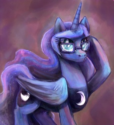Size: 800x881 | Tagged: safe, artist:buttercupsaiyan, princess luna, alicorn, pony, g4, abstract background, female, glasses, mare, solo