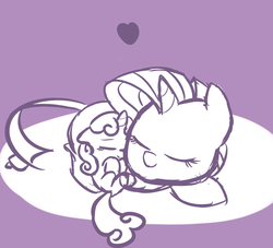 Size: 1100x1000 | Tagged: safe, artist:tess, rarity, sweetie belle, pony, unicorn, g4, female, filly, mare, sleeping