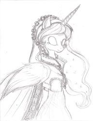 Size: 1700x2208 | Tagged: safe, artist:star-sketches, princess luna, alicorn, pony, g4, clothes, dress, eyes closed, female, mare, monochrome, sketch, solo