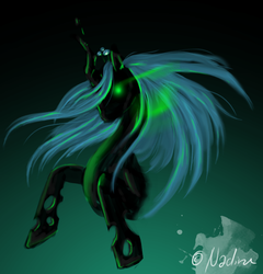 Size: 839x874 | Tagged: dead source, safe, artist:tinatheninja, queen chrysalis, changeling, changeling queen, g4, female, glowing eyes, gradient background, solo