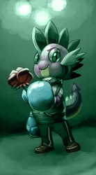 Size: 413x750 | Tagged: safe, artist:kungfupony, spike, dragon, g4, boxing, boxing gloves, clothes, crossover, dudley, flower, male, pants, rose, shoes, solo, street fighter