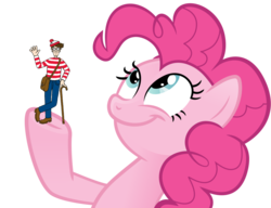 Size: 990x759 | Tagged: safe, pinkie pie, earth pony, pony, g4, duo, female, look what pinkie found, mare, meme, simple background, smiling, transparent background, where's waldo