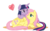 Size: 1442x900 | Tagged: dead source, safe, artist:cartoonlion, fluttershy, twilight sparkle, pegasus, pony, unicorn, g4, female, heart, lesbian, looking at each other, mare, prone, ship:twishy, shipping, simple background, smiling, transparent background, unicorn twilight