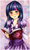 Size: 330x545 | Tagged: safe, artist:nataliadsw, twilight sparkle, human, g4, abstract background, book, clothes, female, humanized, skirt, solo