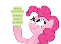 Size: 1184x855 | Tagged: artist needed, safe, pinkie pie, earth pony, pony, derpibooru, g4, female, look what pinkie found, mare, meme, meta, smiling, solo, tags