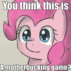 Size: 900x900 | Tagged: safe, artist:speccysy, pinkie pie, earth pony, pony, g4, caption, female, mare, solo, text, you think this is a motherfucking game