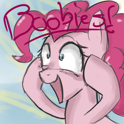 Size: 900x900 | Tagged: safe, artist:speccysy, pinkie pie, earth pony, pony, g4, abstract background, female, mare, open mouth, reaction image, smiling, solo, wide eyes