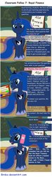 Size: 900x3046 | Tagged: safe, artist:birdco, princess luna, alicorn, pony, g4, cellphone, chalkboard, classroom follies, comic, female, implied diamond tiara, implied silver spoon, mare, moshi moshi, phone, solo, this will end in tears and/or a journey to the moon