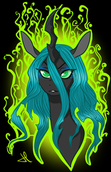 Size: 549x854 | Tagged: safe, artist:lolopan, queen chrysalis, changeling, changeling queen, g4, bust, female, frown, solo