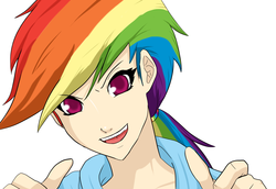 Size: 1600x1100 | Tagged: safe, artist:ninja-8004, rainbow dash, human, g4, colored pupils, female, humanized, ponytail, simple background, solo, thumbs up, white background