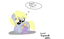Size: 900x546 | Tagged: dead source, safe, artist:awildfantasy, derpy hooves, dinky hooves, fluffy pony, pegasus, pony, unicorn, g4, baby, baby dinky hooves, baby pony, cute, daaaaaaaaaaaw, derpabetes, dinkabetes, female, filly, filly derpy, filly derpy hooves, fluffyderpy, fluffydinky, licking, love, mare, prone, siblings, sisters, younger