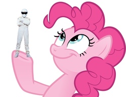 Size: 990x759 | Tagged: safe, pinkie pie, earth pony, pony, g4, female, look what pinkie found, mare, meme, simple background, smiling, the stig, top gear, white background