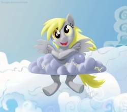 Size: 1909x1690 | Tagged: safe, artist:tavogdl, derpy hooves, pegasus, pony, g4, cloud, cloudy, female, lightning, mare, smiling, solo, stormcloud