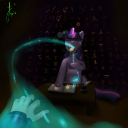 Size: 1280x1280 | Tagged: safe, artist:tyrix, twilight sparkle, human, pony, unicorn, g4, book, eyes closed, female, femdom, magic, mare, ponies eating humans, runes, sitting, soul vore, tongue out, twipred, vore