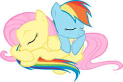 Size: 3481x2340 | Tagged: safe, artist:kurokaji11, fluttershy, rainbow dash, pegasus, pony, g4, cuddling, duo, duo female, female, high res, hug, mare, pony pillow, simple background, sleeping, tail hug, transparent background, vector