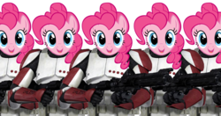 Size: 680x360 | Tagged: safe, pinkie pie, pony head on human body, g4, too many pinkie pies, armor, clone, clone trooper, clone wars, crossover, multiple characters, pinkie clone, simple background, star wars, transparent background