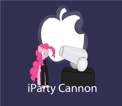 Size: 1026x890 | Tagged: safe, pinkie pie, earth pony, pony, g4, apple (company), clothes, computer, female, keynote, laptop computer, macbook, mare, no pupils, open mouth, party cannon, solo