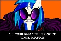 Size: 445x300 | Tagged: safe, dj pon-3, vinyl scratch, pony, unicorn, g4, all your base are belong to us, female, grin, looking at you, mare, meme, smiling, solo, zero wing