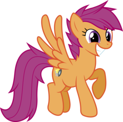 Size: 900x889 | Tagged: dead source, safe, artist:kraysee, scootaloo, pegasus, pony, g4, adult, female, flying, grin, happy, mare, older, older scootaloo, raised hoof, scootaloo can fly, simple background, solo, spread wings, transparent background, vector