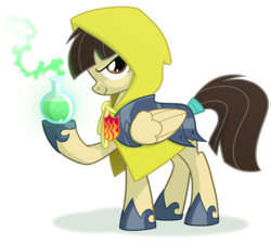Size: 2100x1900 | Tagged: safe, artist:equestria-prevails, wild fire, pegasus, pony, g4, alchemist, alchemy, armor, badge, female, flask, game of thrones, hood, mare, profile, pun, simple background, smiling, smirk, solo, transparent background