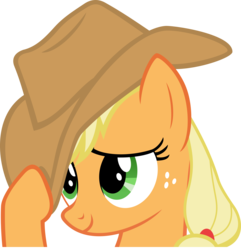 Size: 3993x4140 | Tagged: safe, artist:baumkuchenpony, applejack, earth pony, pony, g4, applejack's hat, bashful, close-up, cowboy hat, female, freckles, hat, mare, simple background, solo, stetson, transparent background