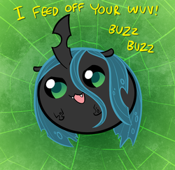 Size: 1200x1164 | Tagged: safe, artist:willdrawforfood1, queen chrysalis, changeling, changeling queen, g4, :3, blob, chubbie, cute, cutealis, dialogue, fangs, female, frown, looking at you, open mouth, smiling, solo, weapons-grade cute