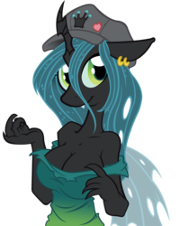 Size: 4800x6000 | Tagged: safe, artist:internationaltck, artist:trollie trollenberg, queen chrysalis, changeling, changeling queen, anthro, g4, absurd resolution, adorasexy, breasts, busty queen chrysalis, cleavage, clothes, cute, cutealis, ear piercing, earring, fangs, female, hat, jewelry, looking at you, piercing, sexy, simple background, smiling, solo, stupid sexy chrysalis, transparent background, vector