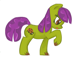 Size: 990x800 | Tagged: safe, artist:needsmoarg4, bitta luck, earth pony, pony, g4, female, frown, mare, raised hoof, simple background, solo, tongue out, white background