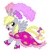 Size: 800x800 | Tagged: safe, artist:drchrissy, derpy hooves, pegasus, pony, g4, bow, braided tail, clothes, dress, female, fork, happy, high heels, mare, muffin, simple background, solo, spread wings, tail bow, white background