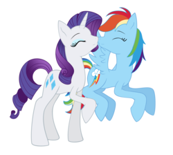 Size: 1450x1300 | Tagged: safe, artist:twilathewolf, rainbow dash, rarity, pegasus, pony, unicorn, g4, eyes closed, female, lesbian, mare, nuzzling, ship:raridash, shipping, simple background, smiling, transparent background