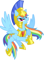 Size: 3562x4836 | Tagged: safe, artist:equestria-prevails, artist:jennieoo, rainbow dash, pegasus, pony, g4, armor, element of loyalty, female, flying, helmet, hoof shoes, long hair, looking at you, mare, show accurate, simple background, smiling, solo, spread wings, transparent background, vector