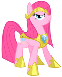 Size: 3995x5000 | Tagged: safe, artist:equestria-prevails, artist:jennieoo, pinkie pie, earth pony, pony, g4, alternate hairstyle, armor, element of laughter, female, headband, hoof shoes, looking at you, mare, show accurate, simple background, smiling, solo, transparent background, vector