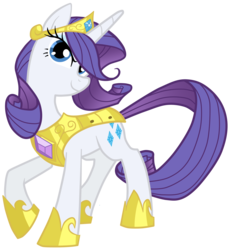 Size: 4612x4999 | Tagged: safe, artist:equestria-prevails, artist:jennieoo, rarity, pony, unicorn, g4, absurd resolution, armor, armorarity, element of generosity, female, hilarious in hindsight, hoof shoes, jewelry, looking at you, mare, raised hoof, royal guard rarity, show accurate, simple background, smiling, solo, tiara, transparent background, vector