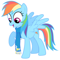 Size: 4696x4739 | Tagged: safe, artist:jennieoo, rainbow dash, pegasus, pony, g4, absurd resolution, clothes, female, looking down, mare, open mouth, raised hoof, scarf, show accurate, simple background, smiling, solo, spread wings, transparent background, vector, wonderbolts