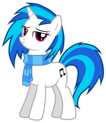 Size: 4324x5000 | Tagged: safe, artist:jennieoo, dj pon-3, vinyl scratch, pony, unicorn, g4, absurd resolution, clothes, female, looking at you, mare, scarf, show accurate, simple background, smiling, solo, transparent background, vector