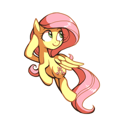 Size: 768x768 | Tagged: safe, artist:karzahnii, fluttershy, pegasus, pony, g4, female, flying, mare, raised hoof, simple background, smiling, solo, white background