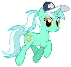 Size: 5000x4746 | Tagged: safe, artist:jennieoo, lyra heartstrings, pony, unicorn, g4, absurd resolution, alternate hairstyle, cap, female, hat, implied bon bon, looking at you, mare, ponytail, prancing, show accurate, simple background, smiling, solo, transparent background, trotting, vector